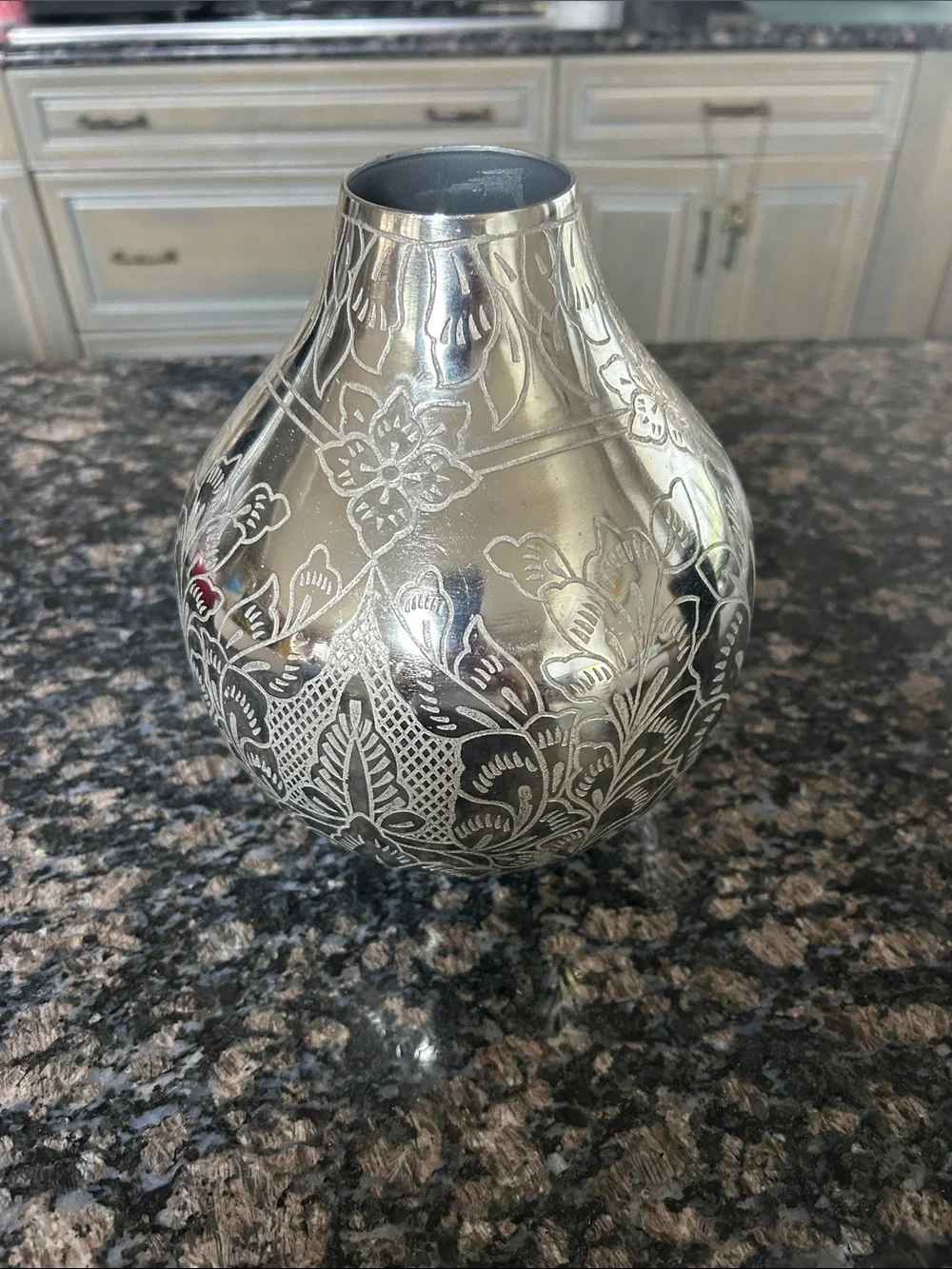 ASHLAND ETCHED SILVER FLORAL METAL VASE NWT
